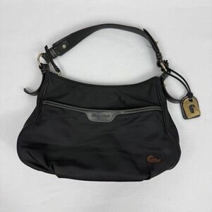 DOONEY & BOURKE Black Nylon Hobo Shoulder Bag Leather‎ trim pink lining READ